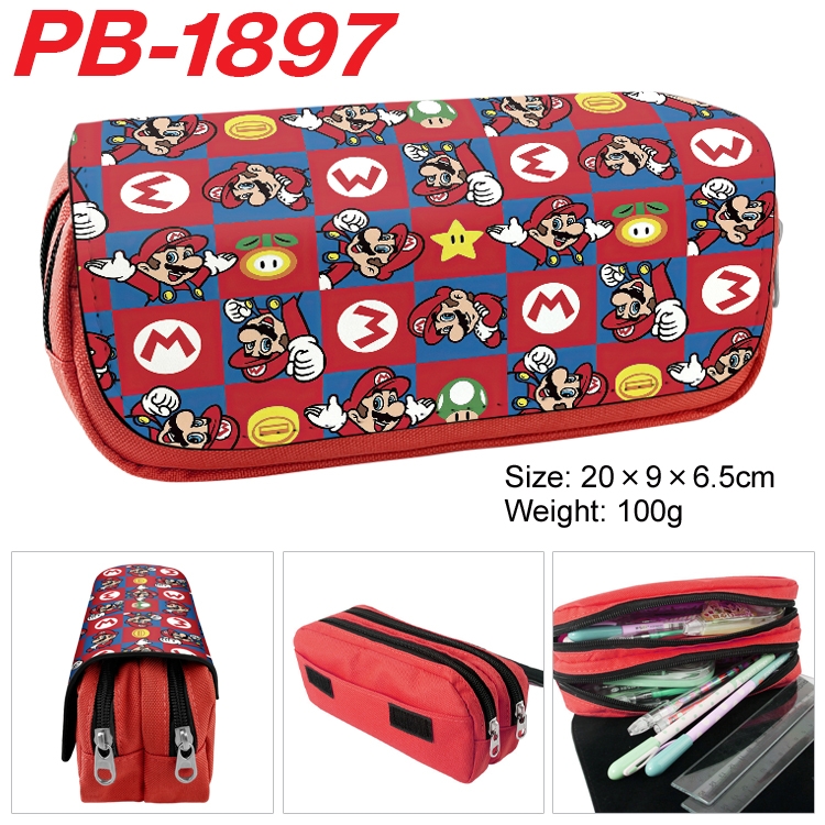 Super Mario  Anime double-layer pu leather printing pencil case 20x9x6.5cm PB-1897