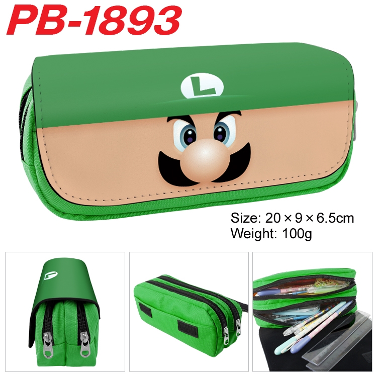 Super Mario  Anime double-layer pu leather printing pencil case 20x9x6.5cm