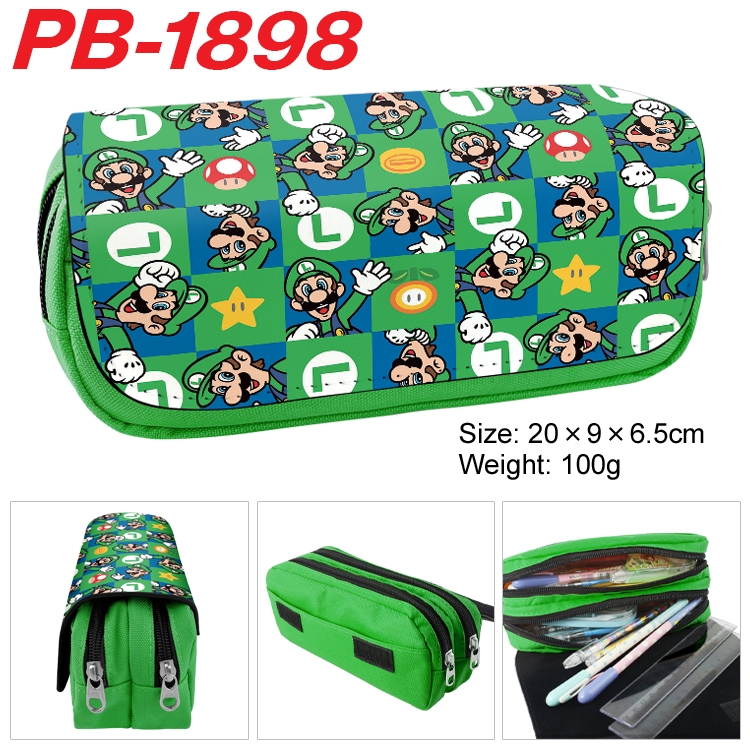 Super Mario  Anime double-layer pu leather printing pencil case 20x9x6.5cm PB-1898