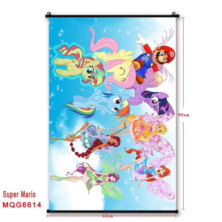 Super Mario Anime black Plastic rod Cloth painting Wall Scroll 60X90CM  MQG-6614