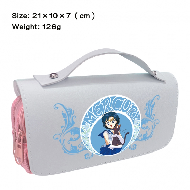 sailormoon Anime PU canvas flip three color portable pen bag 21X10X7cm