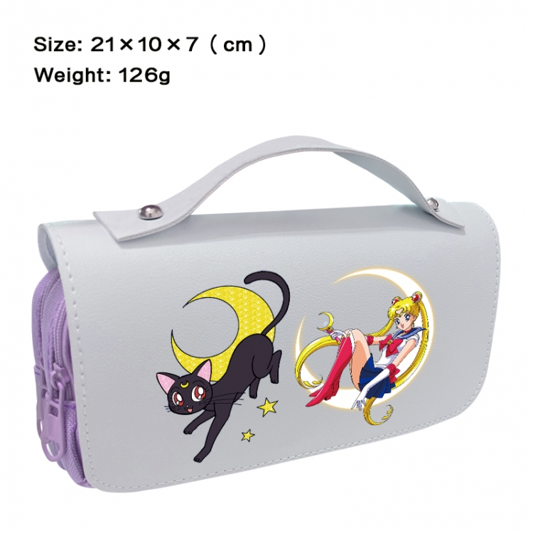 sailormoon Anime PU canvas flip three color portable pen bag 21X10X7cm