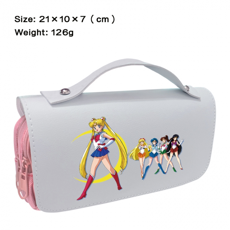 sailormoon Anime PU canvas flip three color portable pen bag 21X10X7cm