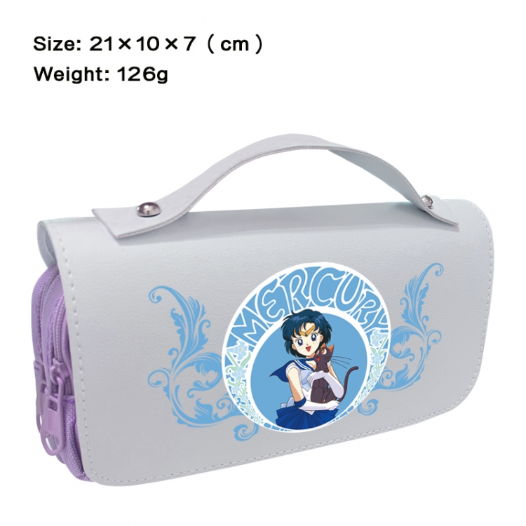 sailormoon Anime PU canvas flip three color portable pen bag 21X10X7cm