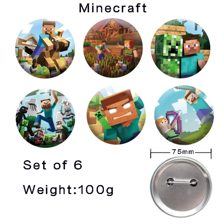 Minecraft Anime tinplate laser iron badge badge badge 75mm  a set of 6