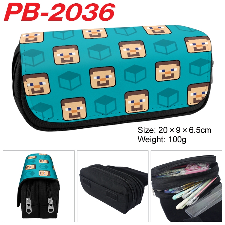 Minecraft Anime double-layer pu leather printing pencil case 20x9x6.5cm