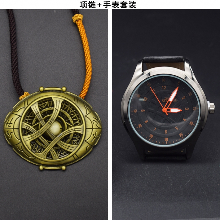  Doctor Strange Leather rope necklace pendant watch set