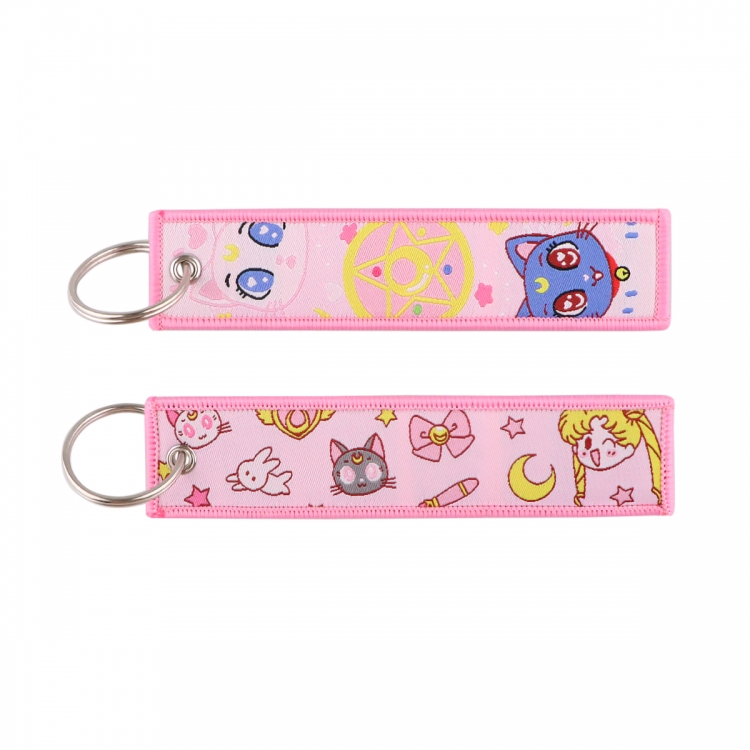 sailormoon Double sided color woven label keychain with thickened hanging rope 13x3cm 10G price for 5 pcs