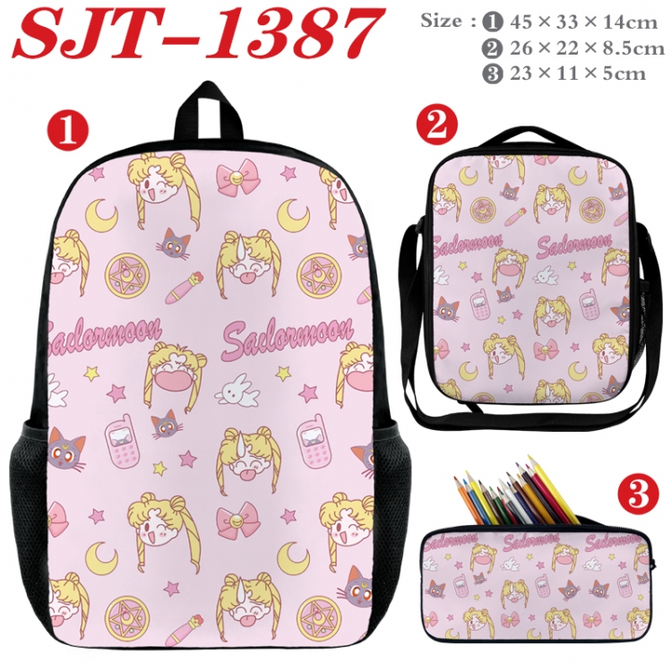 sailormoon Anime nylon canvas backpack pencil case crossbody bag three piece set 45x33x14cm