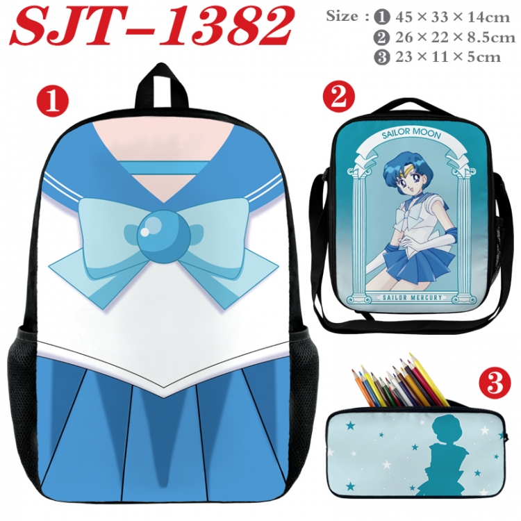 sailormoon Anime nylon canvas backpack pencil case crossbody bag three piece set 45x33x14cm