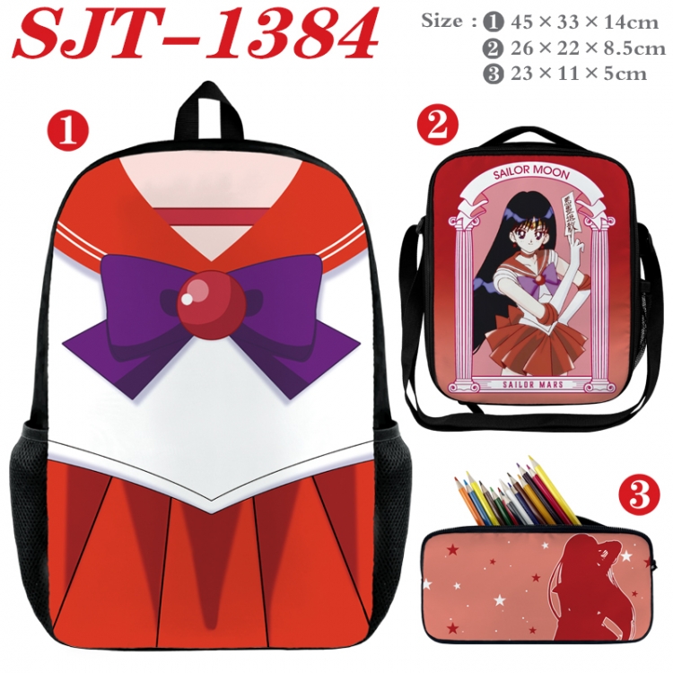 sailormoon Anime nylon canvas backpack pencil case crossbody bag three piece set 45x33x14cm