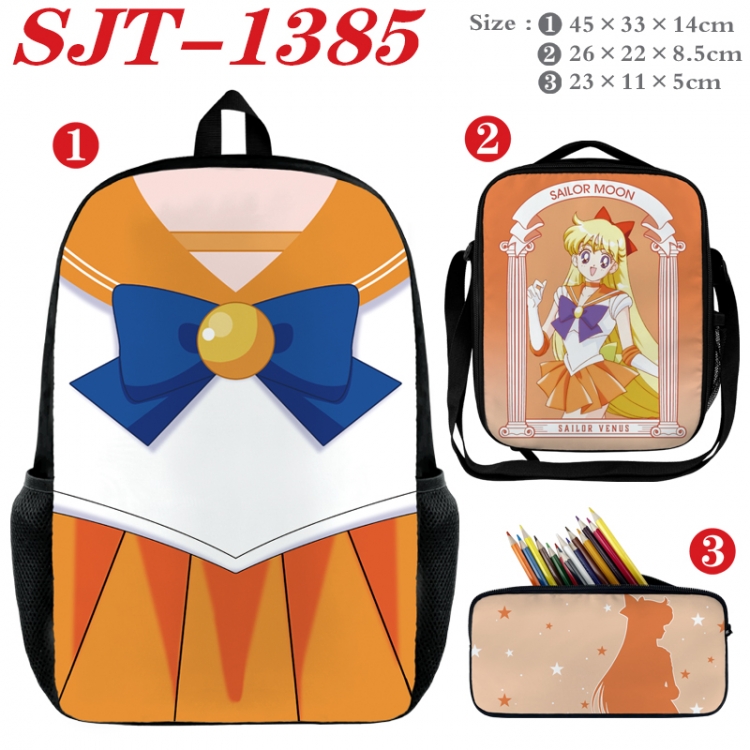 sailormoon Anime nylon canvas backpack pencil case crossbody bag three piece set 45x33x14cm