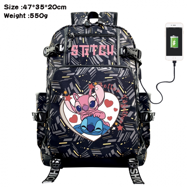 Lilo & Stitch Anime data cable camouflage print USB backpack schoolbag 47x35x20cm