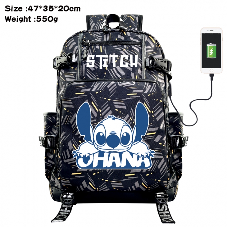 Lilo & Stitch Anime data cable camouflage print USB backpack schoolbag 47x35x20cm