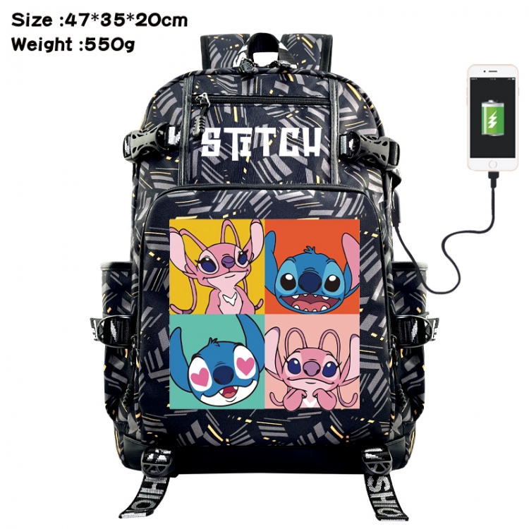 Lilo & Stitch Anime data cable camouflage print USB backpack schoolbag 47x35x20cm