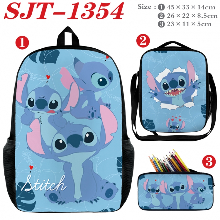 Lilo & Stitch Anime nylon canvas backpack pencil case crossbody bag three piece set 45x33x14cm