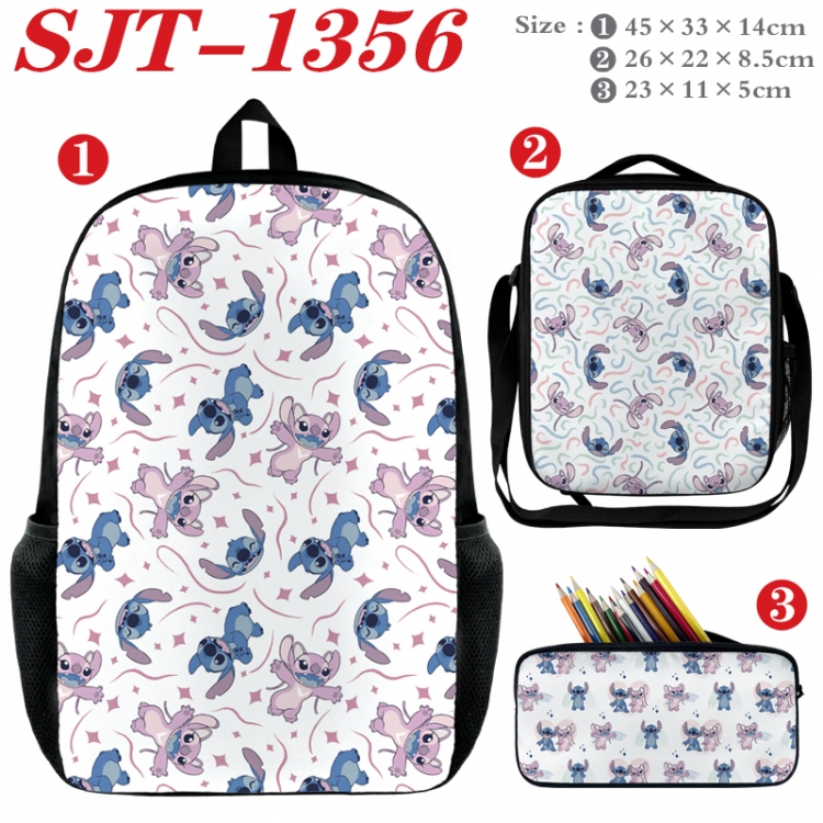 Lilo & Stitch Anime nylon canvas backpack pencil case crossbody bag three piece set 45x33x14cm