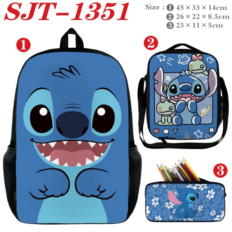 Lilo & Stitch Anime nylon canvas backpack pencil case crossbody bag three piece set 45x33x14cm