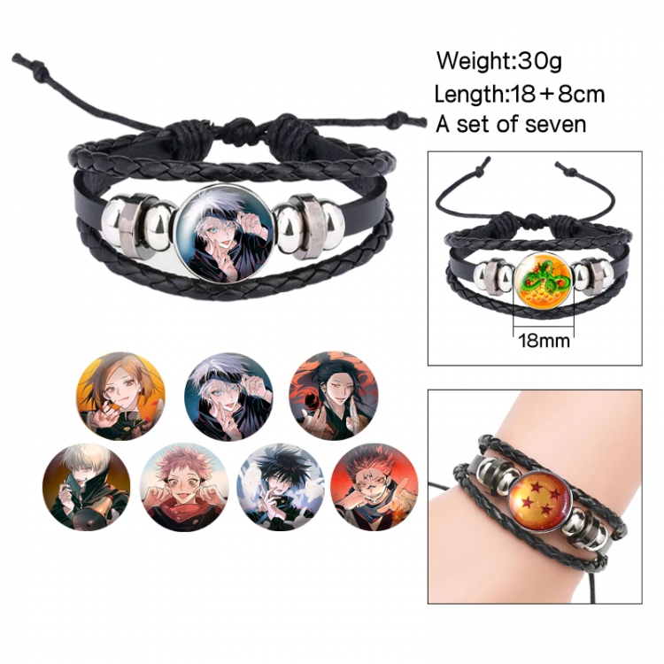 Jujutsu Kaisen Anime Freestyle Crystal Leather Rope Bracelet Set