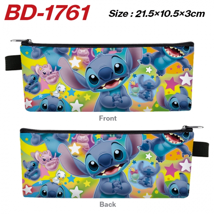 Lilo & Stitch Anime PU Leather Zipper Pencil Case Stationery Box 21.5X10.5X3CM 