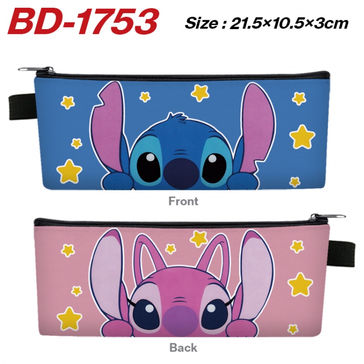 Lilo & Stitch Anime PU Leather Zipper Pencil Case Stationery Box 21.5X10.5X3CM 