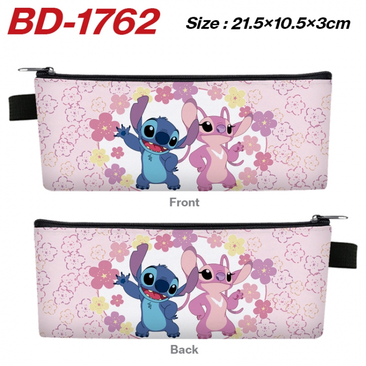 Lilo & Stitch Anime PU Leather Zipper Pencil Case Stationery Box 21.5X10.5X3CM 