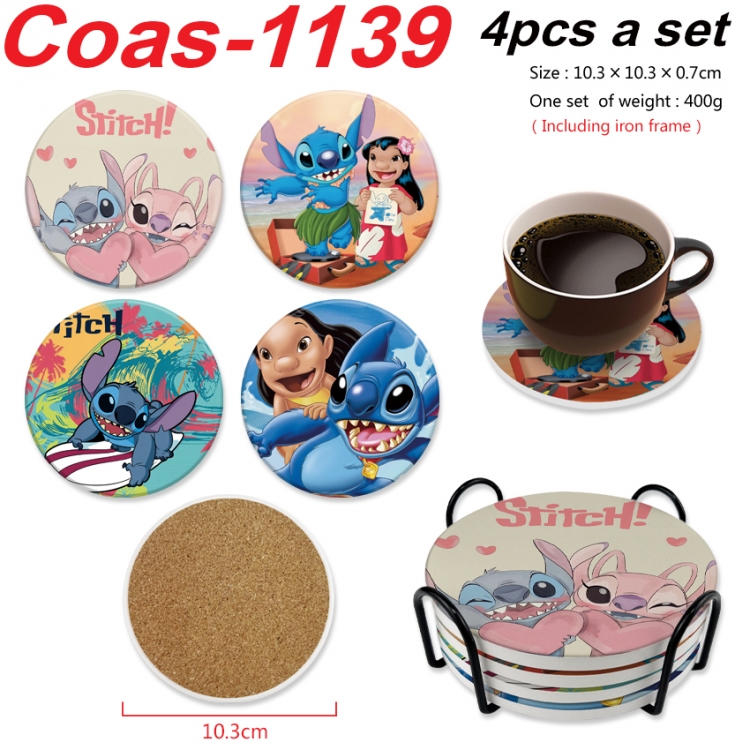 Lilo & Stitch Anime peripheral circular coaster UV printed ceramic cork insulation pad a set of 4