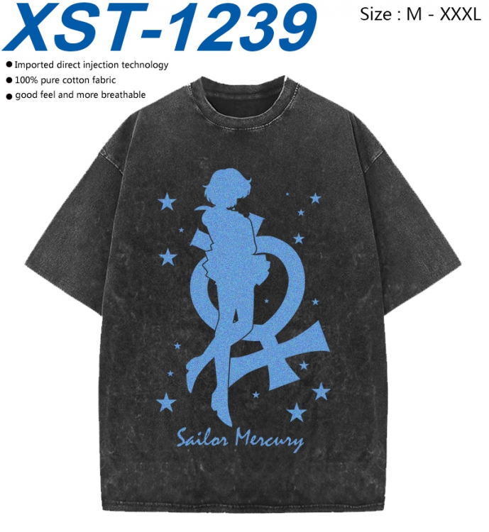 sailormoon Cotton direct spray color print washed denim T-shirt 250g from M to 3XL