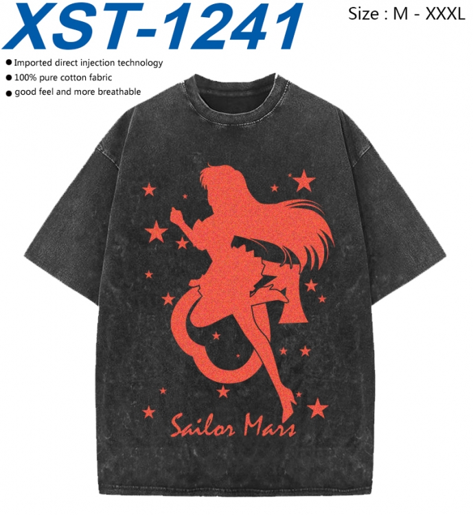 sailormoon Cotton direct spray color print washed denim T-shirt 250g from M to 3XL