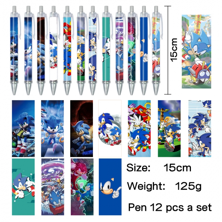 Sonic The Hedgehog Anime peripheral student color picture ballpoint pen neutral pen 15cm a set of 12