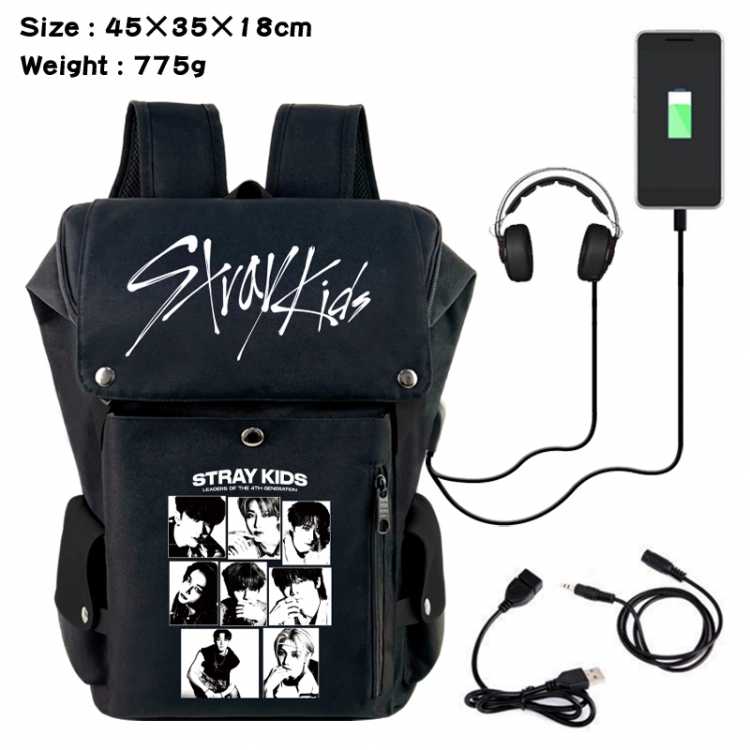 straykids Anime Canvas Bucket Data Cable Backpack School Bag 45X35X18CM 775G