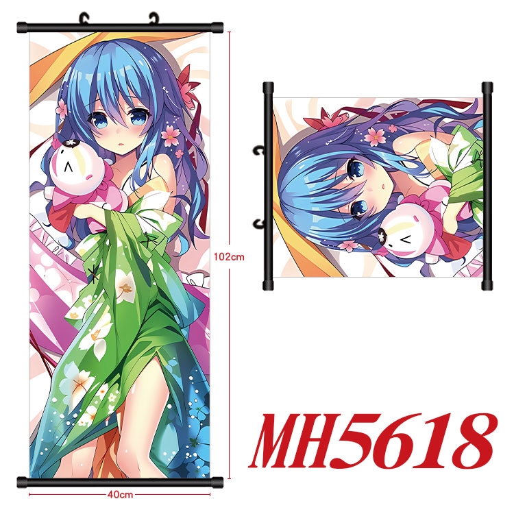 Date-A-Live Anime black Plastic rod Cloth painting Wall Scroll 40X102CM