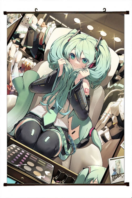 Hatsune Miku Anime black Plastic rod Cloth painting Wall Scroll 60X90CM  C3-62