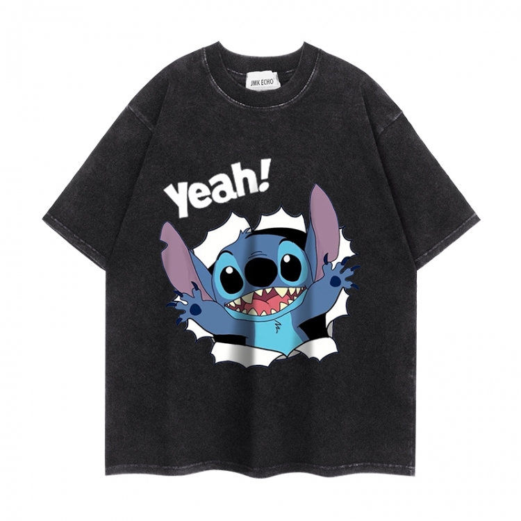 Lilo & Stitch Anime peripheral washed short sleeved T-shirt 280g from S to 4XL