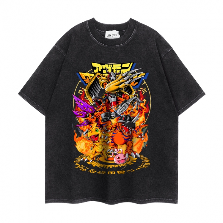 Digimon Anime peripheral washed short sleeved T-shirt 280g from S to 4XL