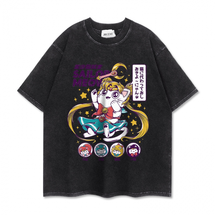 sailormoon Anime peripheral washed short sleeved T-shirt 280g from S to 4XL